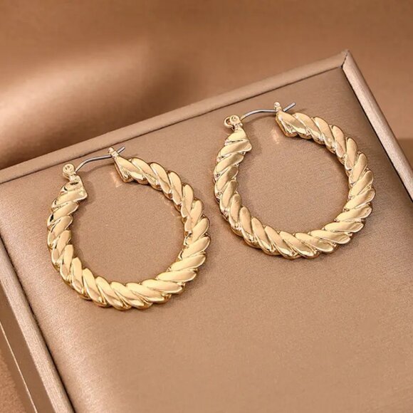 14K Gold Womens Large Twisted Hoop Earrings Ladies Big Hoops 14 K Silver Jewelry